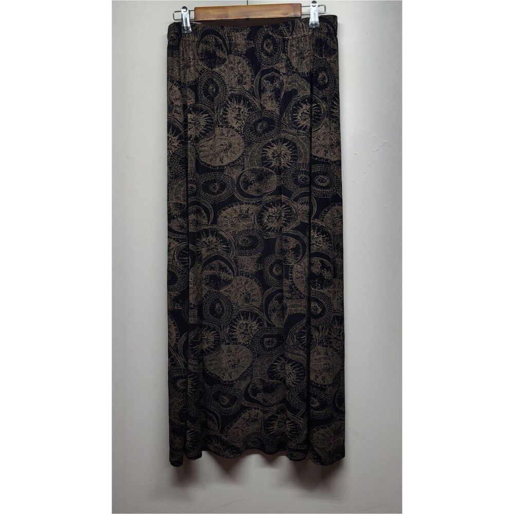 Frazier Lawrence Maxi Skirt Women 1X Black Slinky Stretch Celestial Vintage 90's